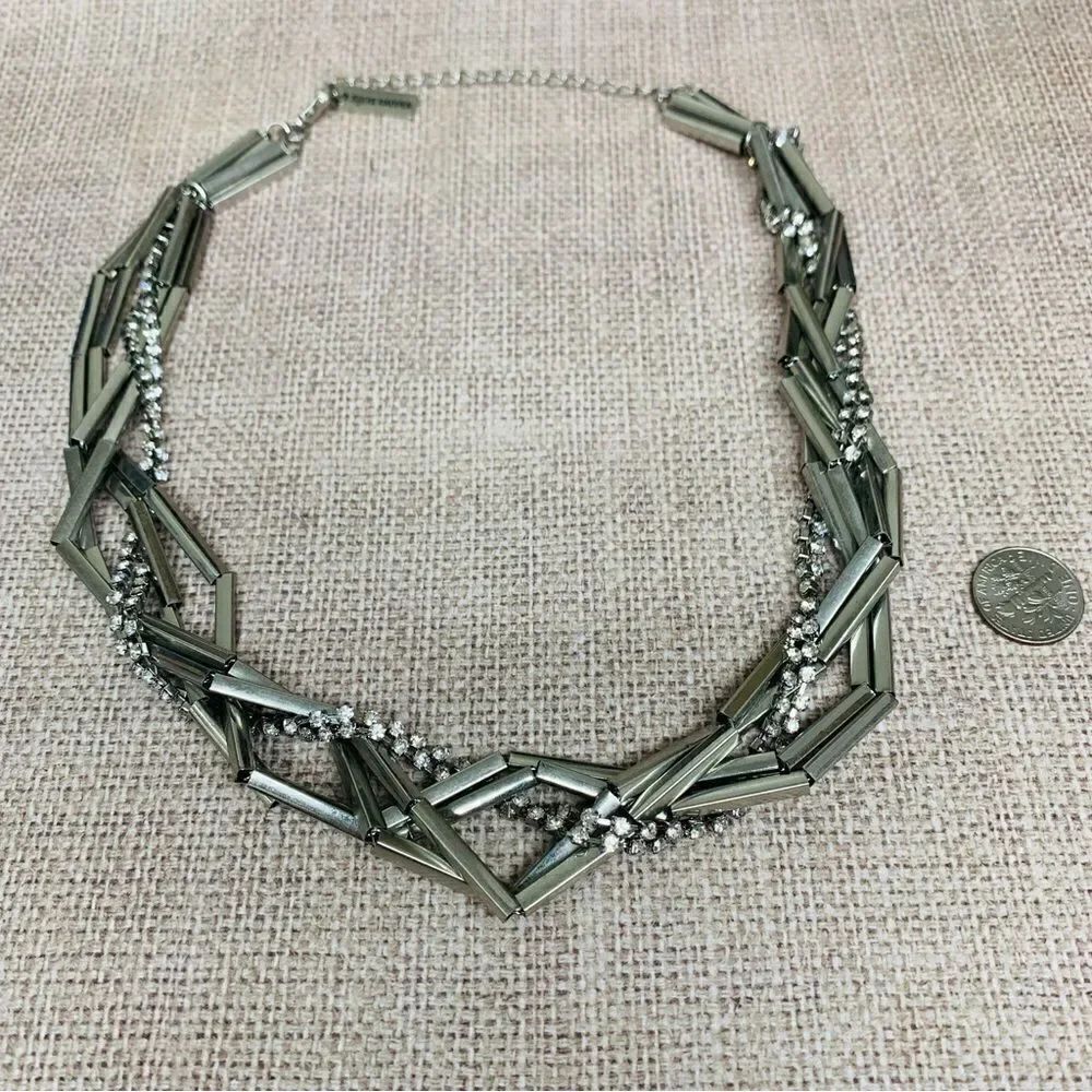 Steve Madden Silver Rod and Crystal Twist Necklace
